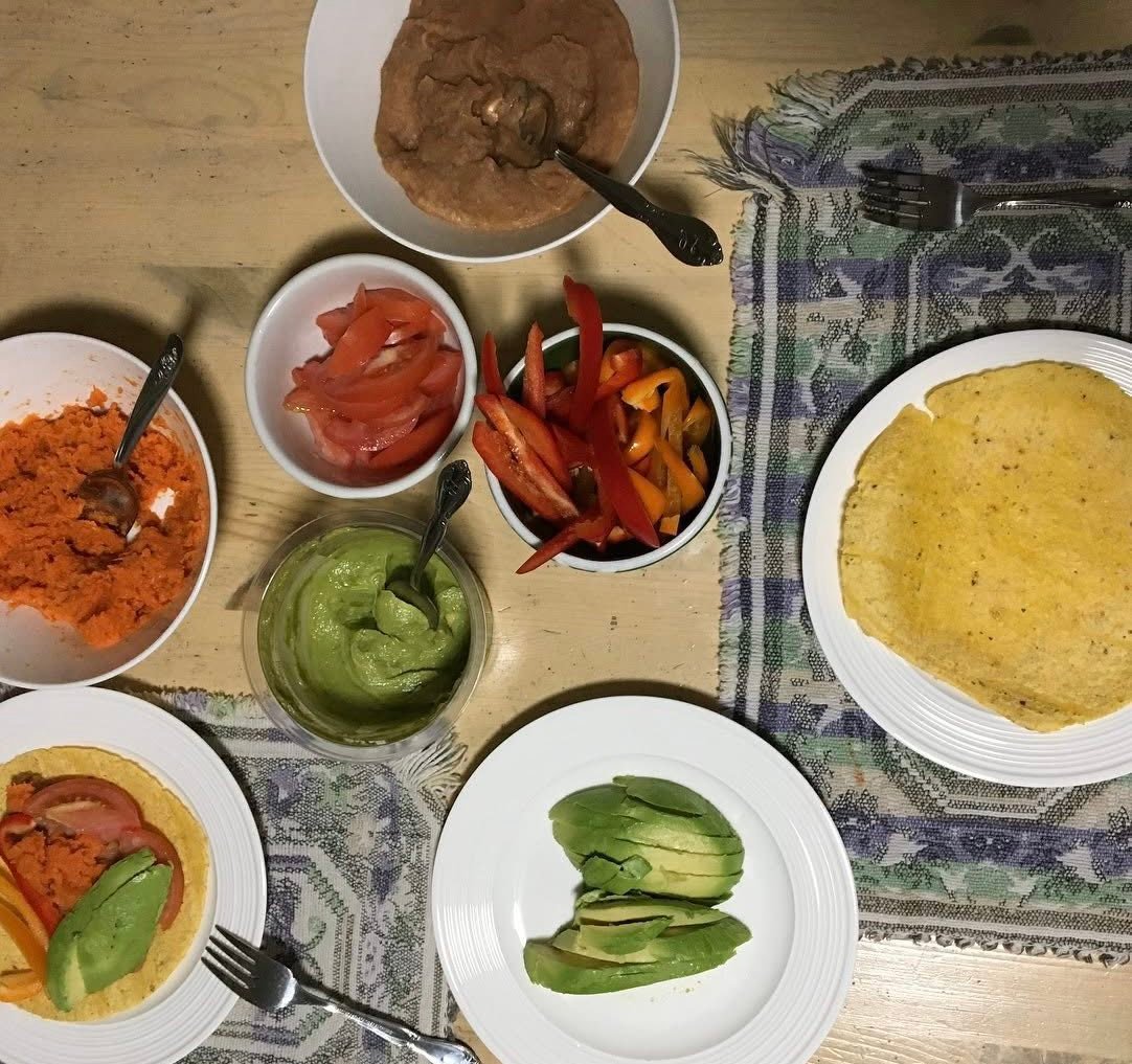 Love making wraps with any type of food for the filling. 

These ones are avocado, tomato, peppers, mashed sweet potato and guacamole. 

What do you put in your wraps?